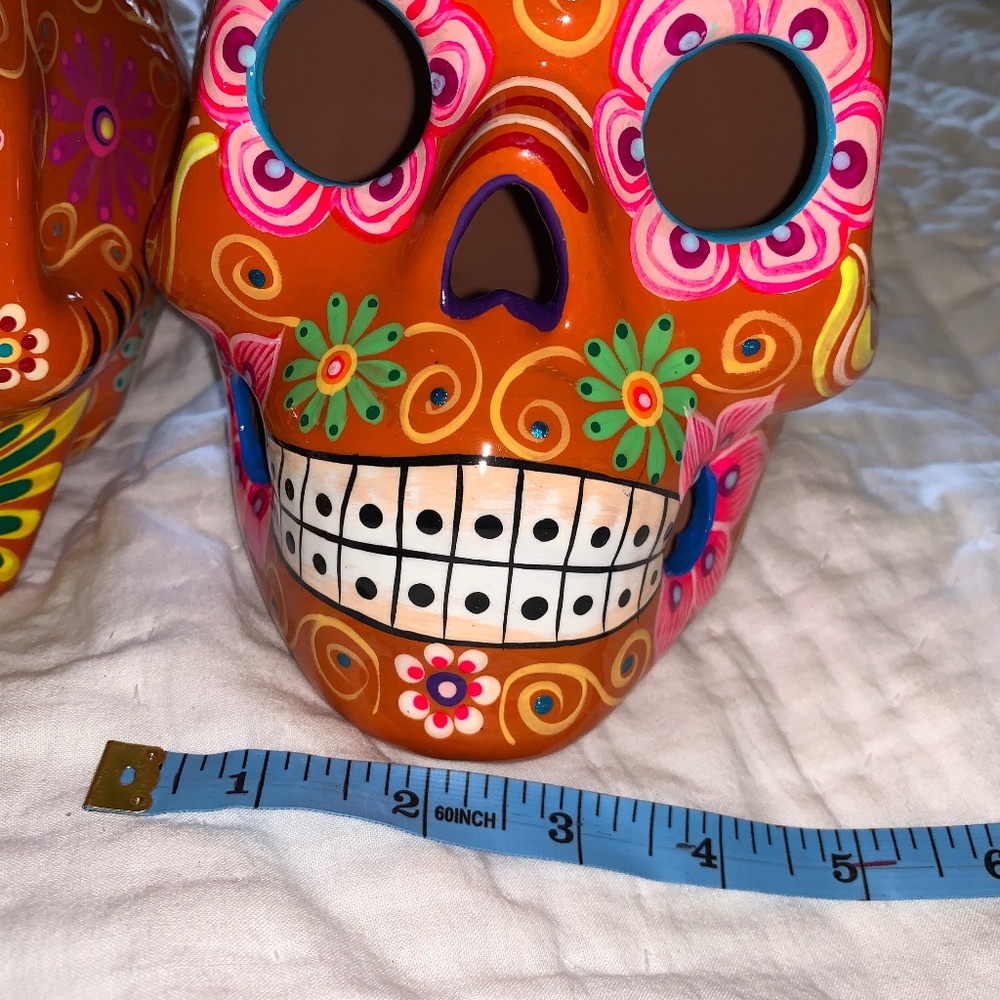 🎉 Set of 3 Hand-Painted Ceramic Sugar Skulls – Day of the Dead  🎉